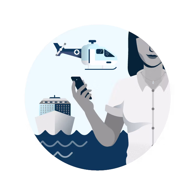 helicopter and cruise ship illustration