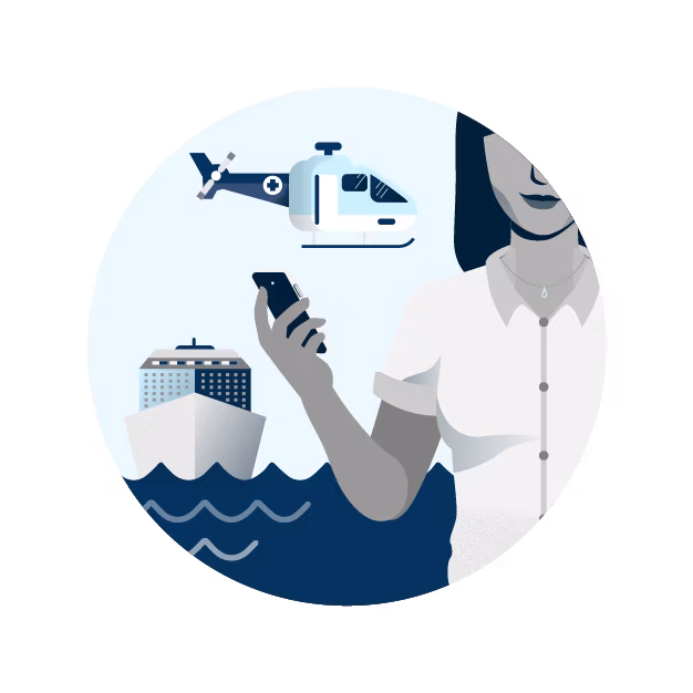 helicopter and cruise ship illustration
