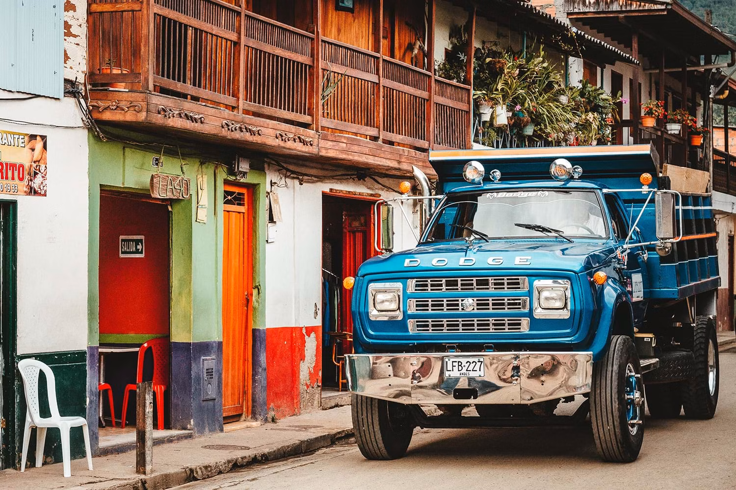 Columbia street with blue truck