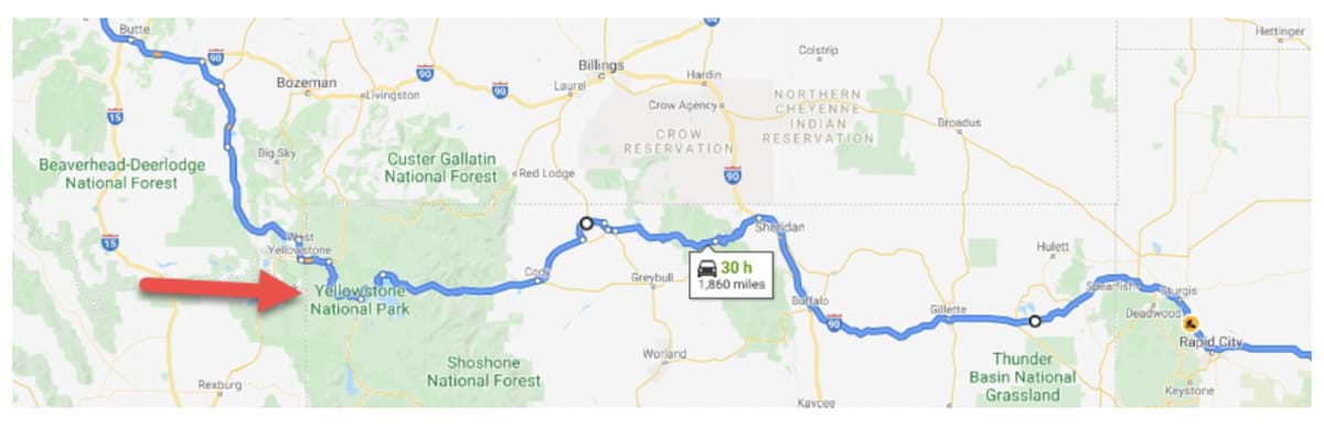 Route from Seattle to Saint Paul that goes through Yellowstone
