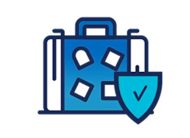 Graphic of luggage with secure checkmark icon