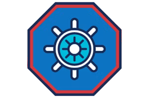 Ship steering wheel stop sign graphic