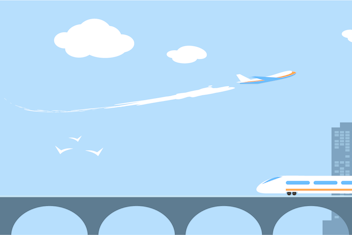 Illustration of train and city