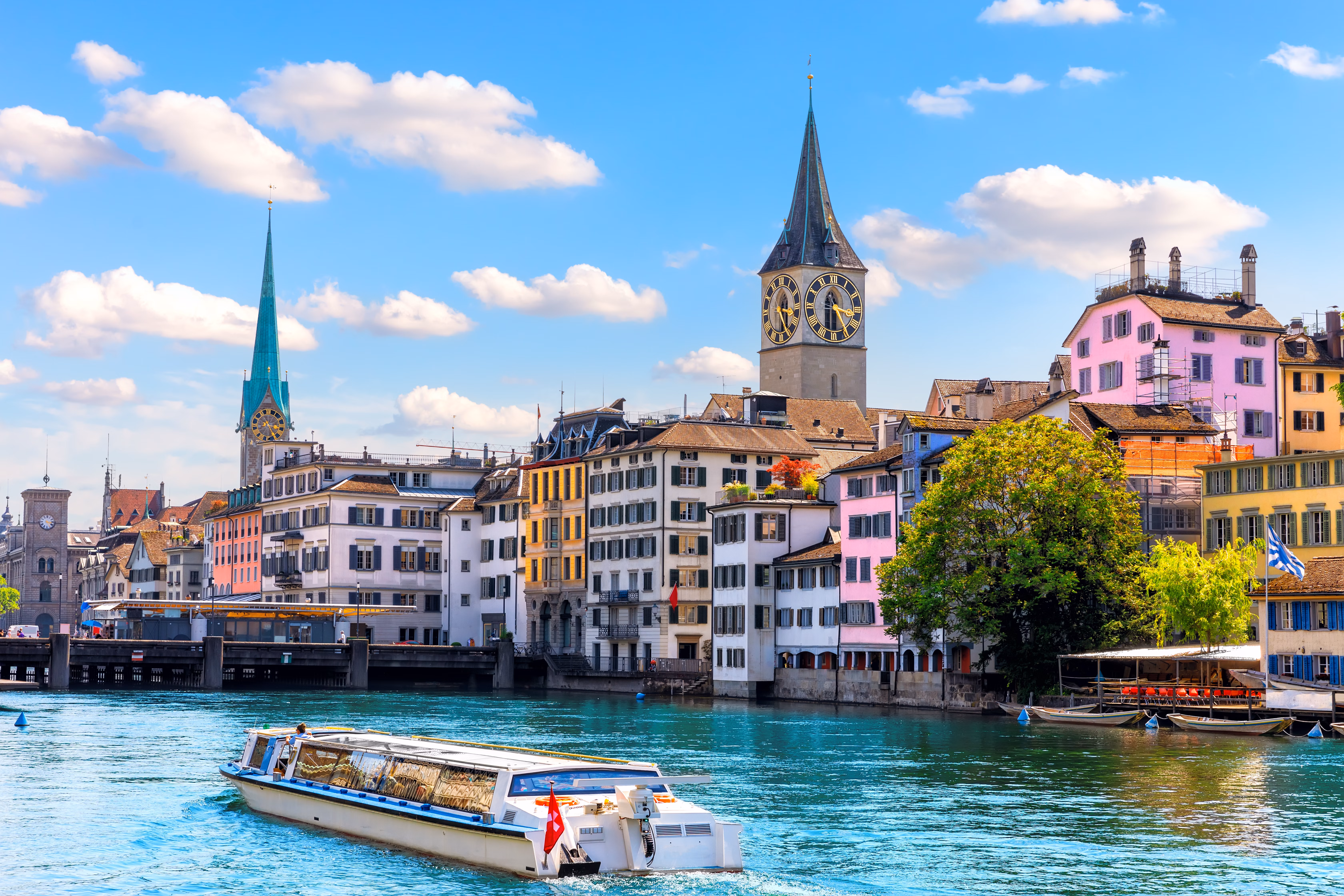River boat cruising through Zurich, Switzerland