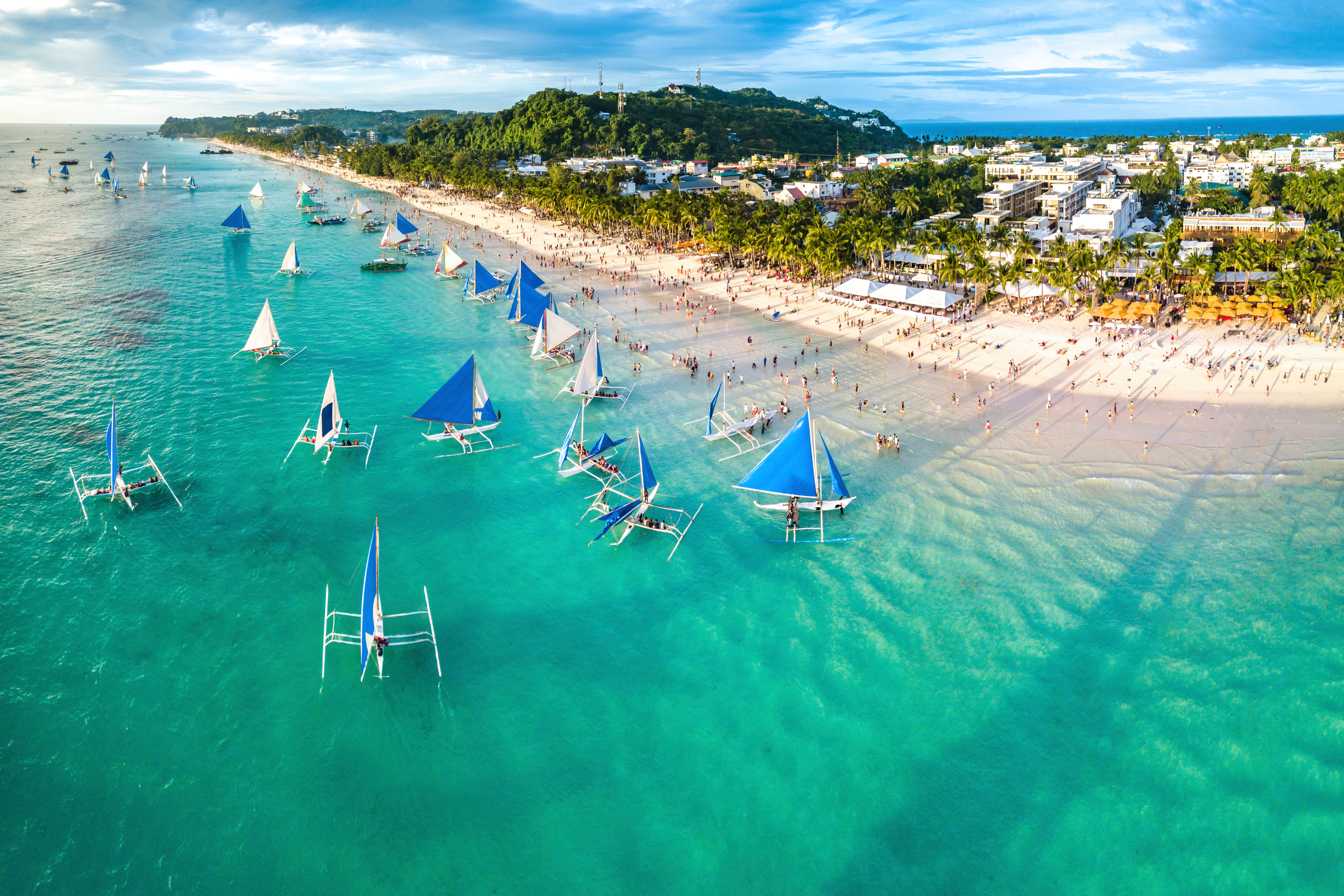 sailboats at costal resort on Boracay Island, Philippines