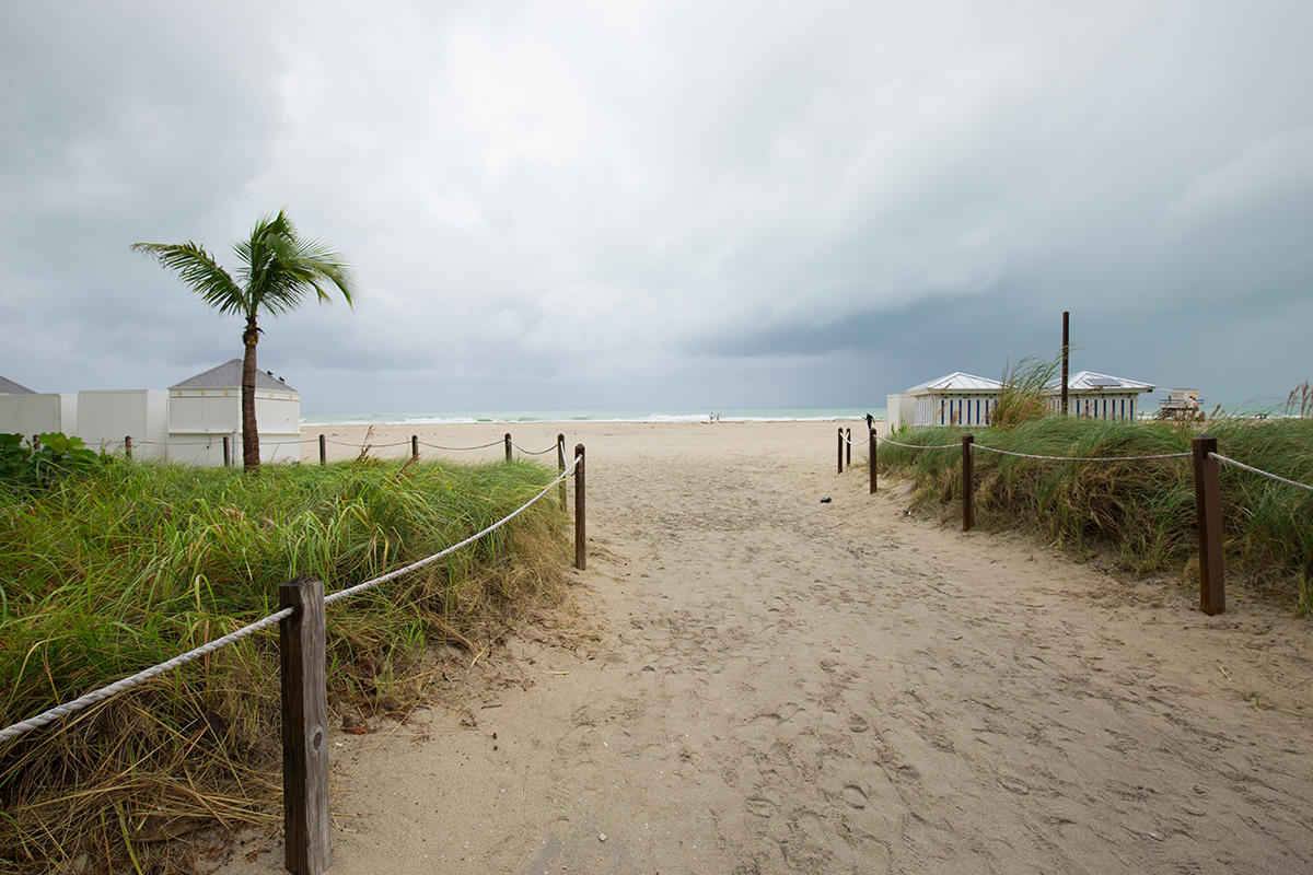 Grey clouds over costal beach