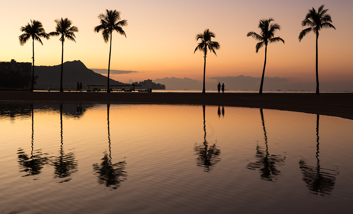 Sunrise over beach in Waikiki