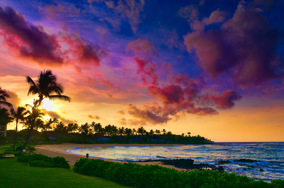 Sunset over Kauai, Hawaii